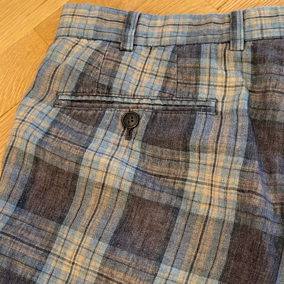 Hiltl Mens Gray Charcoal Tan Plaid Shorts / Flat Front Panel / Size 34 - Picture 9 of 16